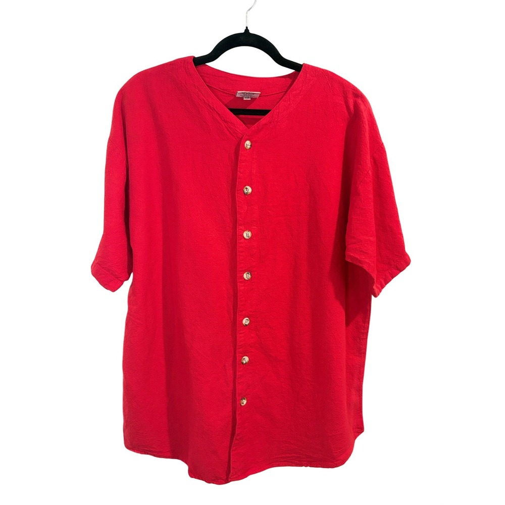 Aries‎ & Taurus Red Cotton Button Down Baseball Jersey Style Shirt XS